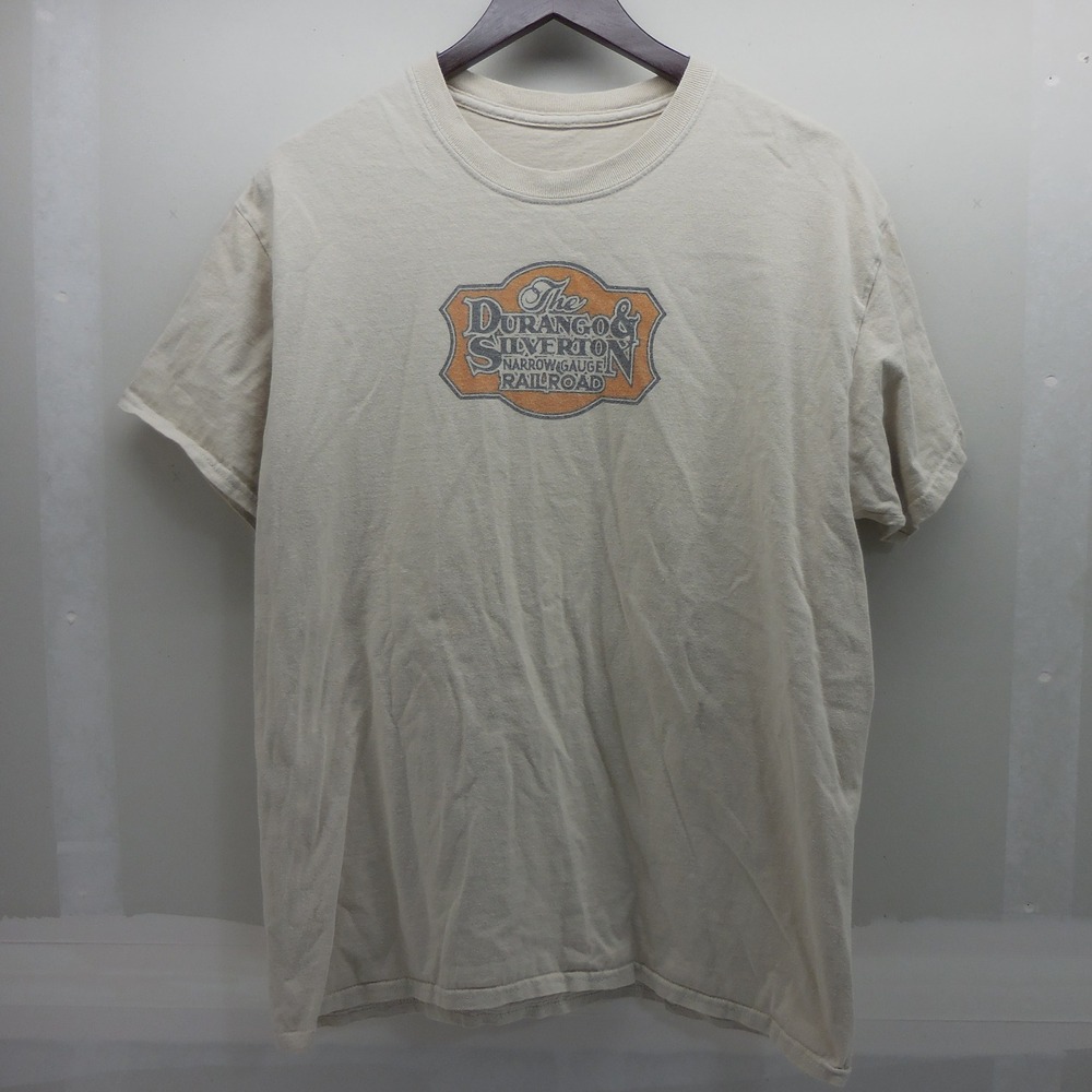 Durango & Silverton Narrow Gauge Railroad Graphic T-Shirt Beige Mens L 2888